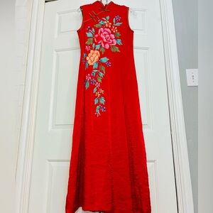Elegant Red Floral Maxi Dress